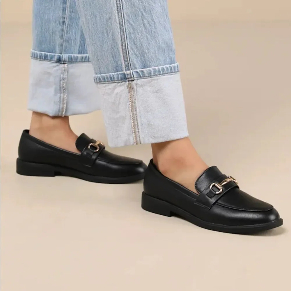 H&M Black Leather loafer with gold accents